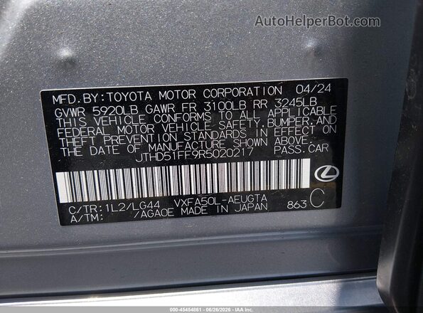 JTHD51FF9R5020217 2024 LEXUS LS 500 Gray ძრავის განყოფილების ხედი