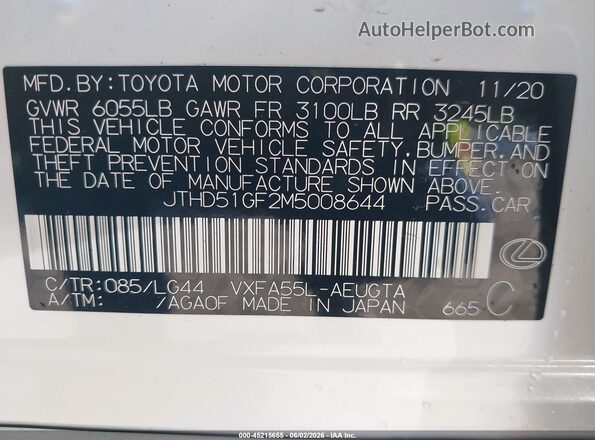 JTHD51GF2M5008644 2021 LEXUS LS 500 White Engine compartment view