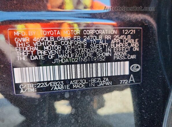 JTHDA1D21N5119152 2022 LEXUS IS Black 