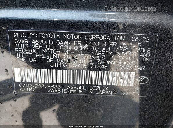 JTHDA1D24N5121848 2022 LEXUS IS 300 Black Вид підкапотного простору