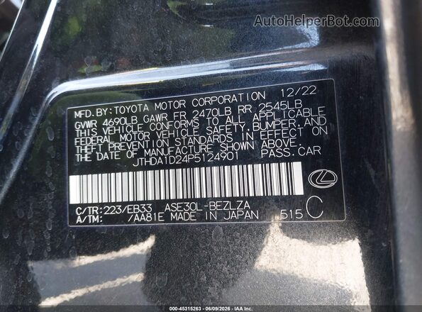 JTHDA1D24P5124901 2023 LEXUS IS 300 Black Vista del compartimento del motor
