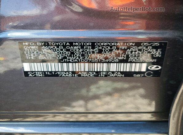 JTHDA1D27S5134928 2025 LEXUS IS Gray Widok naklejki z numerem VIN