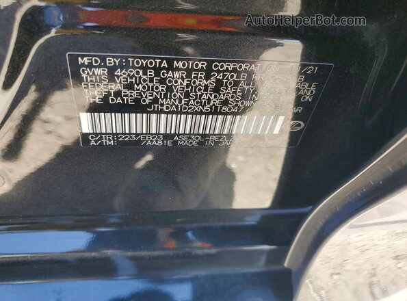 JTHDA1D2XN5118047 2022 LEXUS IS Black Vista de la etiqueta del VIN
