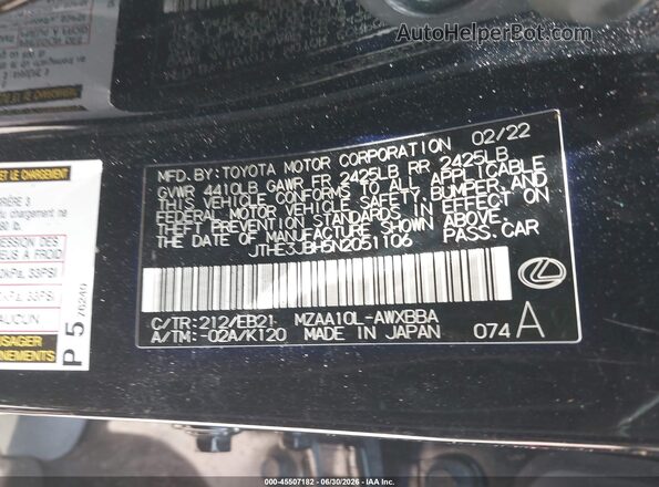 JTHE3JBH5N2051106 2022 LEXUS UX 200 Black Widok komory silnika