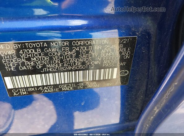 JTHGZ1B24N5050112 2022 LEXUS IS 350 Blue Widok komory silnika