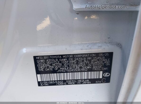JTHGZ1B24S5087852 2025 LEXUS IS 350 White Engine compartment view
