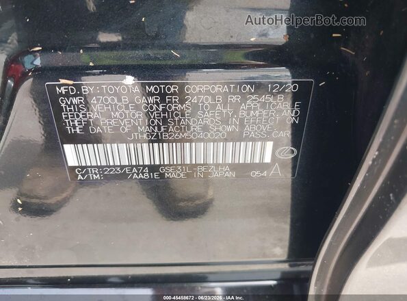 JTHGZ1B26M5040020 2021 LEXUS IS 350 Black Vista del compartimento del motor