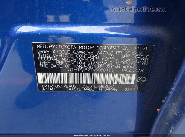 JTHGZ1B27N5050153 2022 LEXUS IS 350 Blue Engine compartment view