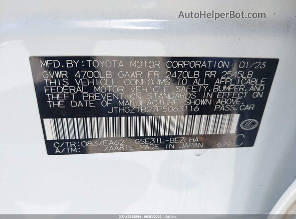 JTHGZ1B27P5063116 2023 LEXUS IS 350 White Widok komory silnika