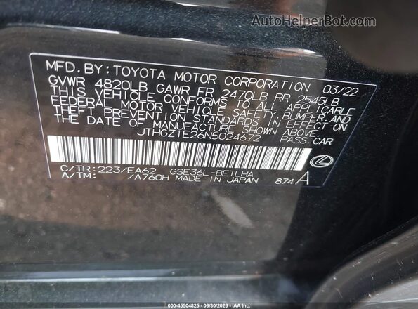 JTHGZ1E26N5024672 2022 LEXUS IS 350 Черный Вид подкапотного пространства