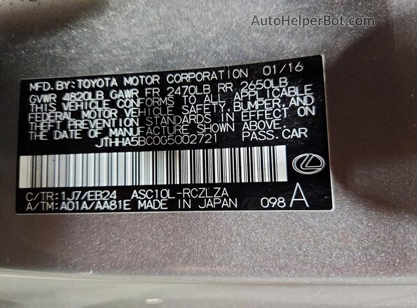 JTHHA5BC0G5002721 2016 LEXUS RC Silver 