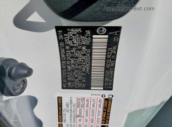 JTHHA5BC2G5004163 2016 LEXUS RC White VIN კოდის სტიკერის ხედი