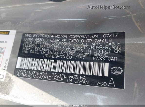 JTHHE5BC9H5017157 2017 LEXUS RC 350 Silver Engine compartment view