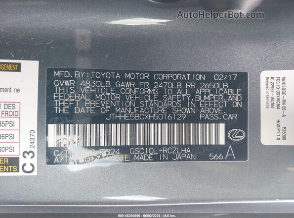 JTHHE5BCXH5016129 2017 LEXUS RC 350 Gray Widok komory silnika