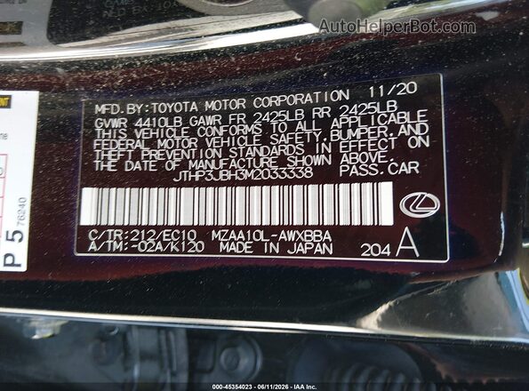 JTHP3JBH3M2033338 2021 LEXUS UX 200 Black Vista del compartimento del motor