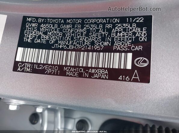 JTHP6JBH7P2141957 2023 LEXUS UX 250H Silver Engine compartment view