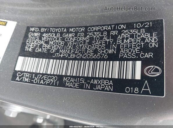 JTHP9JBH2N2056576 2022 LEXUS UX 250H Champagne Engine compartment view