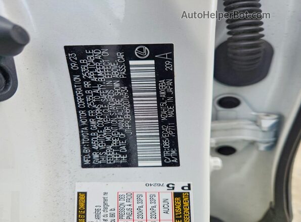 JTHP9JBH6R2076934 2024 LEXUS UX White VIN կոդի պիտակի տեսք