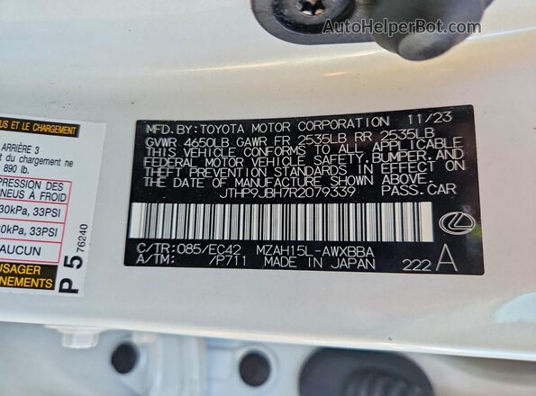 JTHP9JBH7R2079339 2024 LEXUS UX White 
