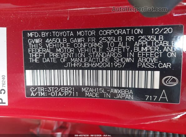 JTHR9JBH6M2041957 2021 LEXUS UX 250H Red Вид підкапотного простору