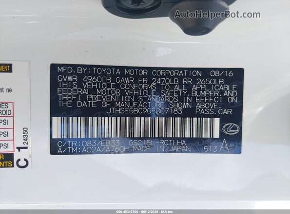 JTHSE5BC9G5007183 2016 LEXUS RC 350 White Engine compartment view