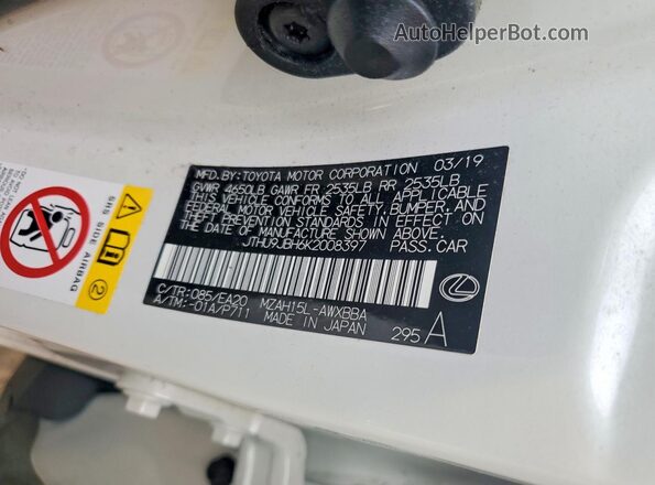 JTHU9JBH6K2008397 2019 LEXUS UX White Vista de la etiqueta del VIN