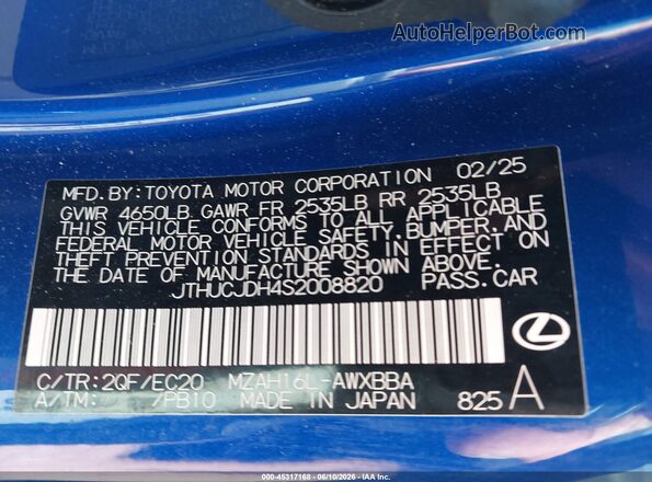 JTHUCJDH4S2008820 2025 LEXUS UX 300H Blue Շարժիչի բաժամունքի տեսք
