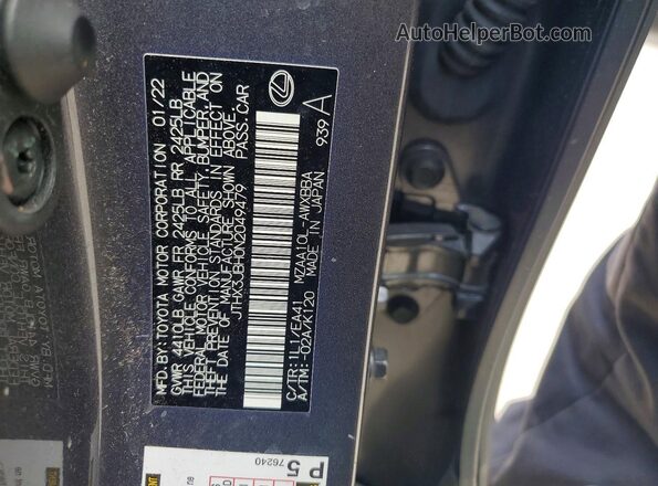 JTHX3JBH0N2049479 2022 LEXUS UX Charcoal 