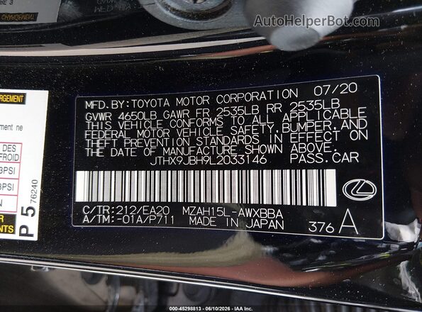 JTHX9JBH9L2033146 2020 LEXUS UX 250H Black Vista del compartimento del motor