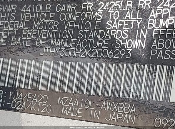 JTHY3JBH2K2006293 2019 LEXUS UX 200 Silver Vista del compartimento del motor