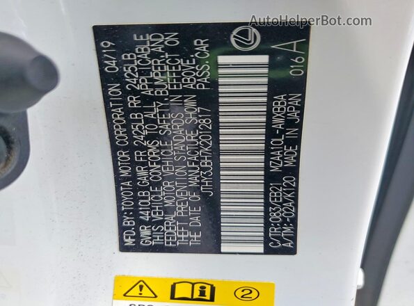 JTHY3JBH7K2012817 2019 LEXUS UX White 