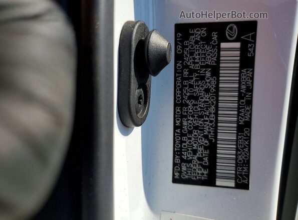 JTHY3JBH8K2019985 2019 LEXUS UX White VIN sticker view