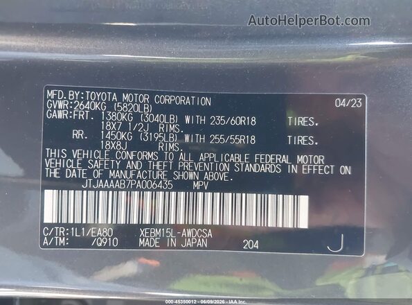 JTJAAAAB7PA006435 2023 LEXUS RZ 450E Gray Widok komory silnika