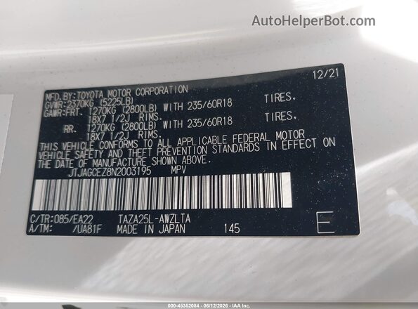 JTJAGCEZ8N2003195 2022 LEXUS NX 350 White Widok komory silnika