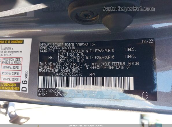 JTJAM7BXXN5333776 2022 LEXUS GX 460 Gray Вид підкапотного простору