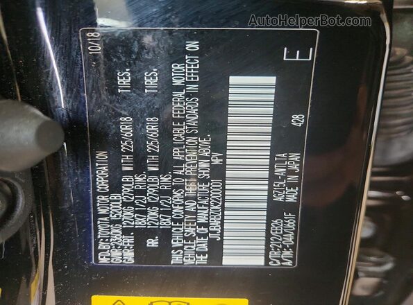 JTJBARBZ0K2200001 2019 LEXUS NX Black Widok naklejki z numerem VIN