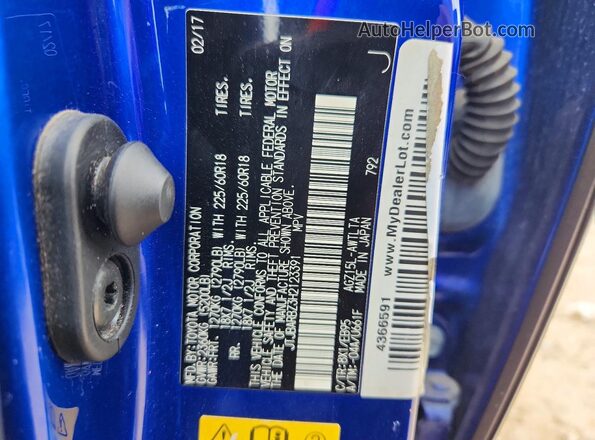 JTJBARBZ3H2123391 2017 LEXUS NX Blue Вид наклейки з VIN-кодом