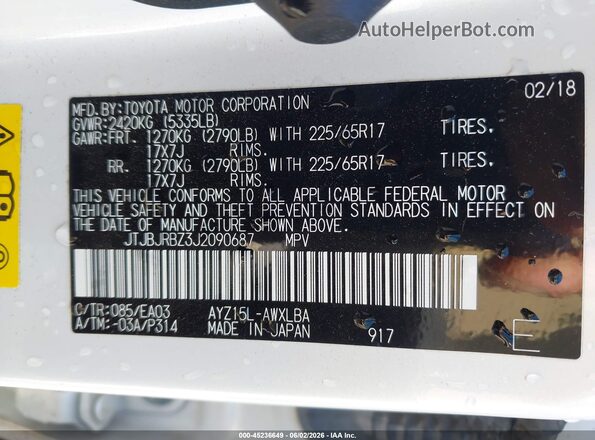 JTJBJRBZ3J2090687 2018 LEXUS NX 300H White Vista del compartimento del motor