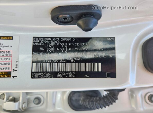JTJDARBZ2M5030766 2021 LEXUS NX White 