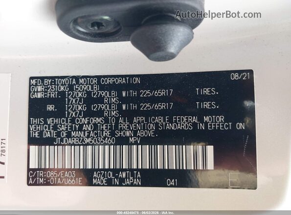 JTJDARBZ3M5035460 2021 LEXUS NX 300 White Շարժիչի բաժամունքի տեսք