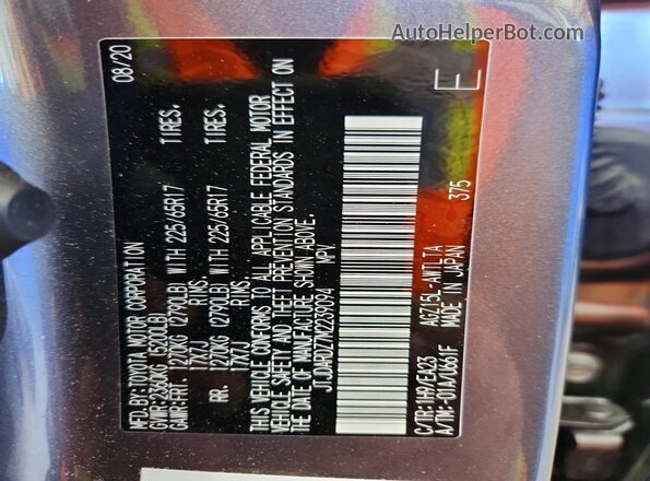 JTJDARDZ7M2239094 2021 LEXUS NX Gray VIN კოდის სტიკერის ხედი