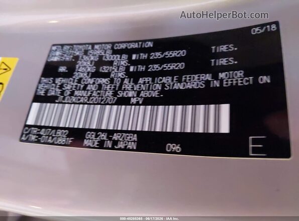 JTJDZKCA9J2012707 2018 LEXUS RX 350L Gold Vista del compartimento del motor