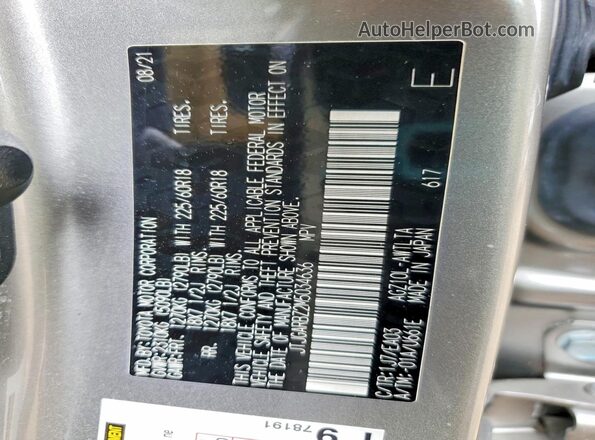 JTJGARBZ2M5034636 2021 LEXUS NX Silver Вид наклейки з VIN-кодом