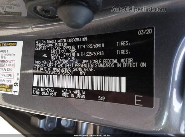 JTJGARDZ2L2232601 2020 LEXUS NX 300 Gray Widok komory silnika