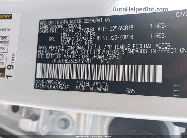 JTJGARDZ6L5018581 2020 LEXUS NX 300 White 