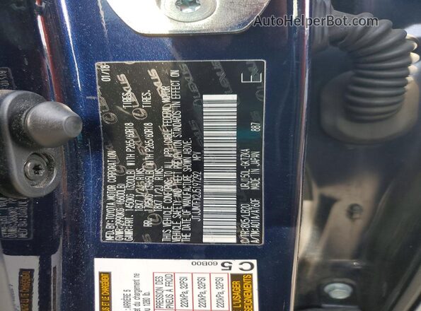 JTJJM7FX2J5197292 2018 LEXUS GX Blue Вид наклейки з VIN-кодом