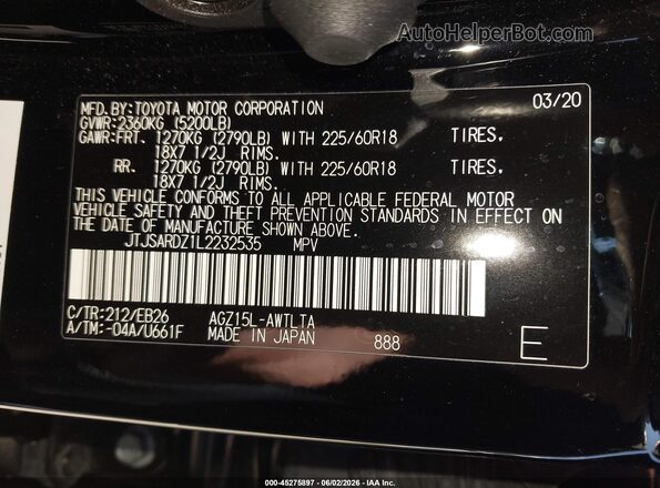 JTJSARDZ1L2232535 2020 LEXUS NX 300 Black ძრავის განყოფილების ხედი