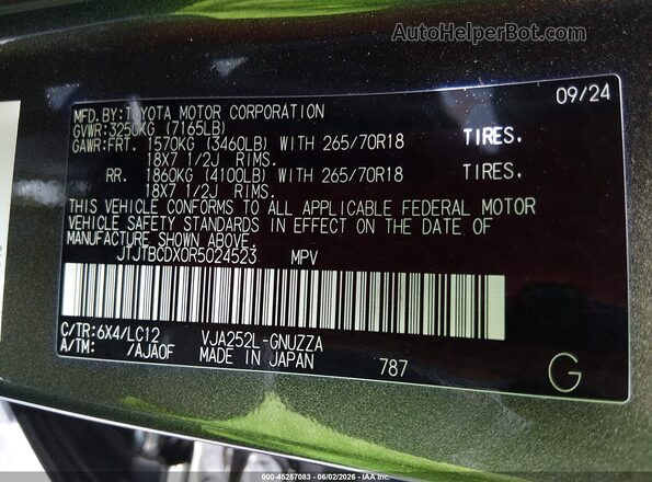 JTJTBCDX0R5024523 2024 LEXUS GX 550 Green Widok komory silnika