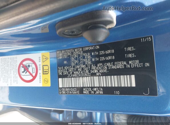 JTJYARBZ3G2028032 2016 LEXUS NX 200T Blue Widok komory silnika