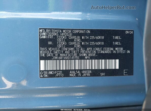 JTM16RFV6RD149755 2024 TOYOTA RAV4 HYBRID Blue Widok komory silnika